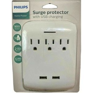 Philips 3-Outlet 2-USB Ports Surge Protector with USB Charging 2.1 AMP  1813-343